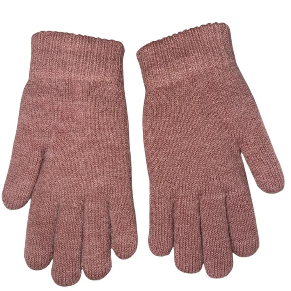 Pink Sparkle Studded Knit Gloves Soft Warm Fleece Lined Winter Cold Weather